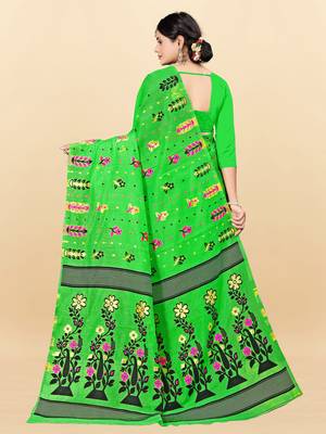 Green printed cotton silk saree 3