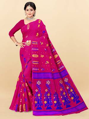 Pink printed cotton silk saree 1
