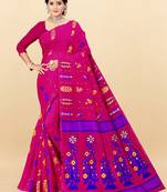 Pink printed cotton silk saree