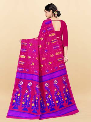 Pink printed cotton silk saree 3