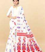 White Printed Cotton Silk Saree Without Blouse