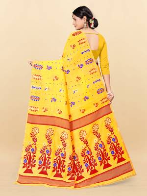 Yellow Printed Cotton Silk Saree Without Blouse 3