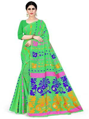 Green Printed Cotton Silk Saree Without Blouse 1