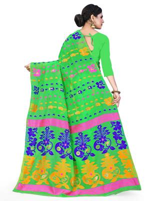 Green Printed Cotton Silk Saree Without Blouse 3