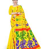 Mustard Printed Cotton Silk Saree Without Blouse