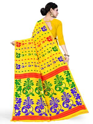 Mustard Printed Cotton Silk Saree Without Blouse 3