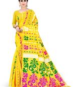 Yellow Printed Cotton Silk Saree Without Blouse