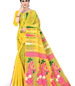 Mustard Printed Cotton Silk Saree Without Blouse