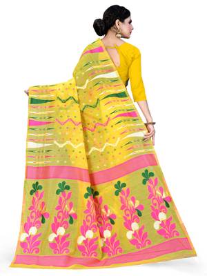 Mustard Printed Cotton Silk Saree Without Blouse 3