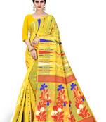 Yellow Printed Cotton Silk Saree Without Blouse