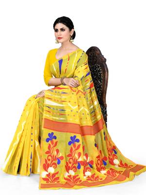 Yellow Printed Cotton Silk Saree Without Blouse 2