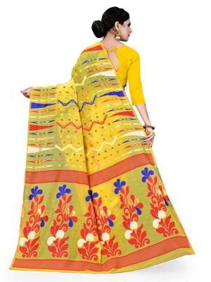 Yellow Printed Cotton Silk Saree Without Blouse 3