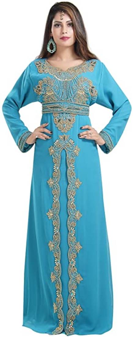 Dubai Moroccan Islamic Kaftan Abaya Farasha Party Wear Floor Length Dress For Women