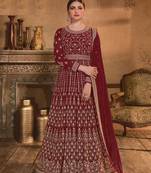Heavy Designer Embroidery Work Salwaar Kameez In Stunning Maroon Colour Georgette Fabric
