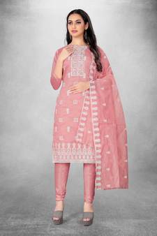 Ethnic And Classy Pink Colour Chanderi Thread Embroidery Work Salwaar Kameez For Girls