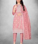 Ethnic And Classy Pink Colour Chanderi Thread Embroidery Work Salwaar Kameez For Girls