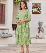 Designer Feeding Style Kurti For New Mothers In Classy Green Colour And Cotton Fabric