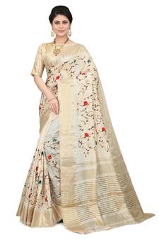 SERONA FABRICS Women's Assam Cotton Silk With Golden Border And Multicolor Thread Embroidered Saree