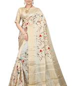 SERONA FABRICS Women's Assam Cotton Silk With Golden Border And Multicolor Thread Embroidered Saree
