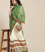 Serona Fabrics Women'S Half And Half Bandhani Pallu With Kutchi Embroidered Party Wear Saree