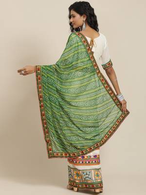 Serona Fabrics Women'S Half And Half Bandhani Pallu With Kutchi Embroidered Party Wear Saree 2