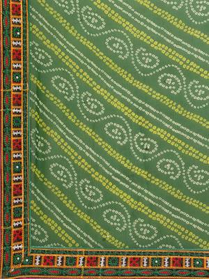 Serona Fabrics Women'S Half And Half Bandhani Pallu With Kutchi Embroidered Party Wear Saree 4