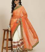 Serona Fabrics Women'S Half And Half Bandhani Pallu With Kutchi Embroidered Party Wear Saree