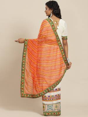 Serona Fabrics Women'S Half And Half Bandhani Pallu With Kutchi Embroidered Party Wear Saree 2