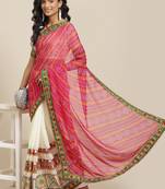Serona Fabrics Women'S Half And Half Bandhani Pallu With Kutchi Embroidered Party Wear Saree