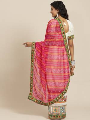 Serona Fabrics Women'S Half And Half Bandhani Pallu With Kutchi Embroidered Party Wear Saree 2