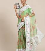 SERONA FABRICS Women's Organza Digital Printed with amazing lucknowi Embroidered  Saree