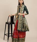 SERONA FABRICS Women's Banarasi Jacquard With Zari Weaving And Kutchi Embroidered  Saree