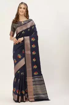SERONA FABRICS Women's  Soft Cotton Silk With Colourful Thread Embroidery Saree With Blouse