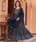 Ethnic Rayon Fabric Embroidery Kurti In Blue Colour Party Looks