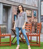 Smart Casual Short Kurti In Grey Colour In Rayon Fabric
