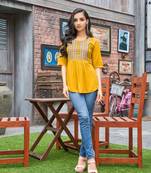 Smart Casual Short Kurti In Yellow Colour In Rayon Fabric