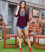 Smart Casual Short Kurti In Wine Colour In Rayon Fabric