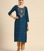 Beautiful Teal Colour Chinon Kurti With Sober Embroidery Work