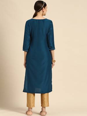 Beautiful Teal Colour Chinon Kurti With Sober Embroidery Work 2
