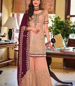 Baby Pink color Georgette Embroidered Palazzo suit
