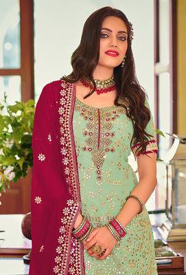 Sky blue color Georgette Embroidered Palazzo suit 2