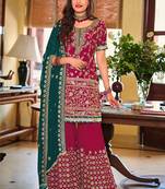 Rani Pink color Georgette Embroidered Palazzo suit