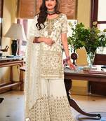 Off White color Georgette Embroidered Palazzo suit