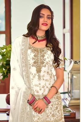 Off White color Georgette Embroidered Palazzo suit 2