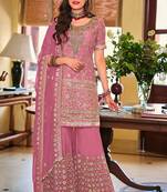 Light Pink color Georgette Embroidered Palazzo suit