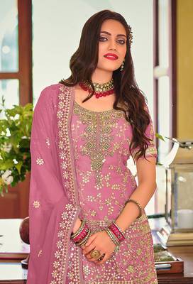 Light Pink color Georgette Embroidered Palazzo suit 2