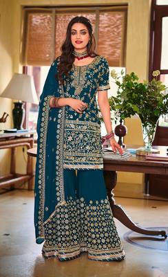 Teal color Georgette Embroidered Palazzo suit 1