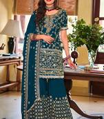 Teal color Georgette Embroidered Palazzo suit