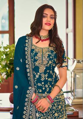 Teal color Georgette Embroidered Palazzo suit 2