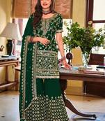 Dark Green color Georgette Embroidered Palazzo suit